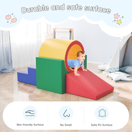 TOLEAD Tunnel/Ramps Foam Climber, Climb & Crawl Foam Activity Play Set for Toddlers and Kids, Safe Indoor Crawling Gym Equipment for,Infant,Baby Waterproof Easy to Clean - color: Tunnel/Ramp