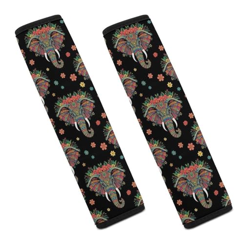 2 Piece Universal Fit Seat Belt Cover for Adult Use, Most Cars, Colorful Mandala Elephant Seat Belt Covers Cushion, Shock Absorption - color: Pattern 564