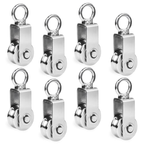 Cable Pulley Wheel Stainless Steel, 8 Pack M34 Single Pulley Snatch Block, Heavy Duty Lifting Crane Swivel Hook, Bearing Inside Rope Pulleys for Lifting System Gym Equipment Clothesline, 551 lbs Load - size: M34 - 8 Pack