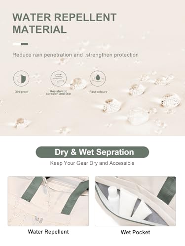 Gym Bag for Women Men with Shoe Compartment, Sport Duffel Bag, Waterproof Travel Weekender Overnight Carry on Bag for Yoga with Trolley Sleeve, Beige Green - color: A7-Beige Green