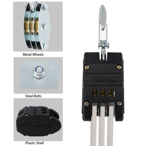 XSTRAP 5:1 Block&Tackle Pulley System Rope Hoist, 50 Ft, 2000 LBS White | Heavy-Duty 2000 LBS Breaking Strength with 2PK Soft Loops, Pulley Hoist bearing metal wheels for Lifting Heavy Objects - color: Upgraded White