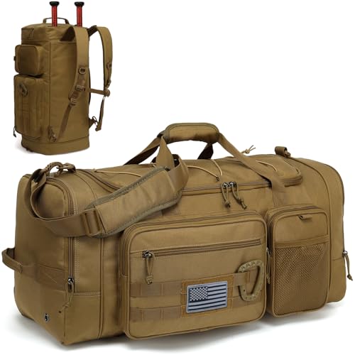 TUGUAN Large Baseball Softball Duffle Bag, 3 in 1 Baseball Equipment Duffel Backpack for Adult Youth, 65L Bat Bag with Shoes Compartment - 2 Bat Sleeves Fence Hook Hidden Dual Straps - color: Brown