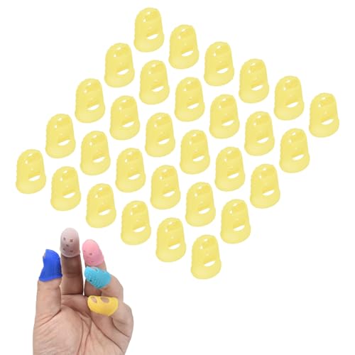 PATIKIL 30 Pcs Silicone Finger Tips, 20mm Anti-Slip Textured Surface Reinforced Protectors Fingertip Covers Reusable Thimbles for Money Counting Guitar Sewing, Yellow - color: Yellow, size: 20mm