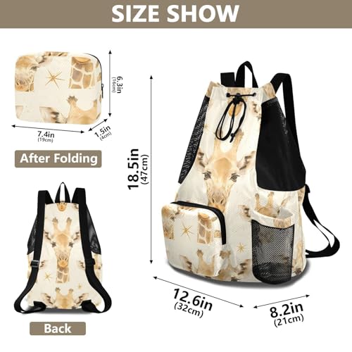 GuoChe Drawstring Backpacks Gym Swim Bag With Inside Pockets Pull String Bag Waterproof Cute Giraffe Faces - color: Cute Giraffe Faces