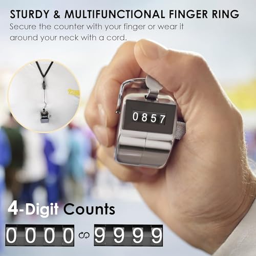 KTRIO Metal Handheld Tally Counter, 4-Digit Mechanical Clicker | Battery-Free Counter, 4-Digit Display, Durable Metal Casing, Portable Finger Ring, Multi-Use Clicker - style: 1 Pack