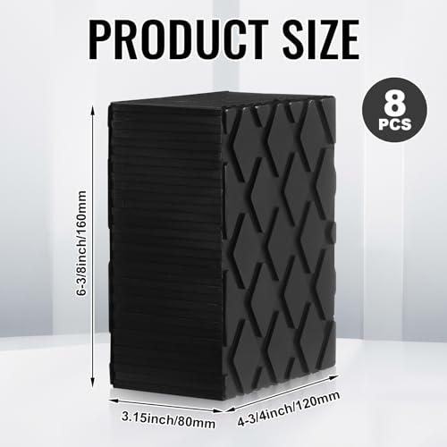 Pangda 8 Pack Solid Rubber Auto Lift Pads 6-3/8" x 4-3/4" x 3.15" Anti-Skid Lift Block Spacer Pad for Automobile Car Lifts, Jacks and Racks, 4000 Lbs Capacity - size: 6-3/8" x 4-3/4" x 3.15"