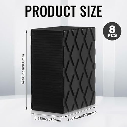 Pangda 8 Pack Solid Rubber Auto Lift Pads 6-3/8" x 4-3/4" x 3.15" Anti-Skid Lift Block Spacer Pad for Automobile Car Lifts, Jacks and Racks, 4000 Lbs Capacity - size: 6-3/8" x 4-3/4" x 3.15"