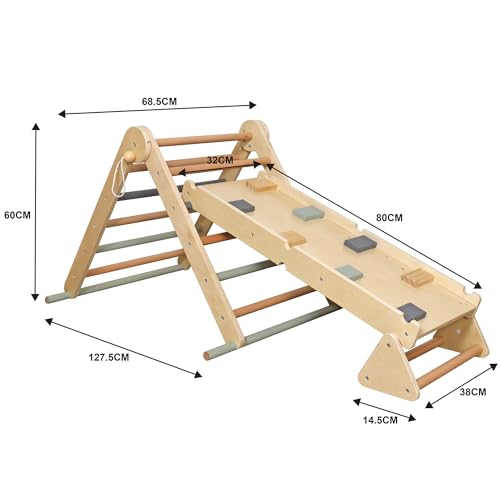 Kids Foldable Climbing Set with Ladder,Ramp,Balance Beam;Triangle Wooden Climbing Toys for Toddlers 1-3 Inside Playground,Baby Indoor Climber Jungle Gym for Montessori