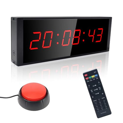 Gym Timer Clock with Start/Stop Button,12/24H Digital Wall Clock with Remote Control, Countup, Countdown, Stopwatch, Workout Timer for Home Gym Garage