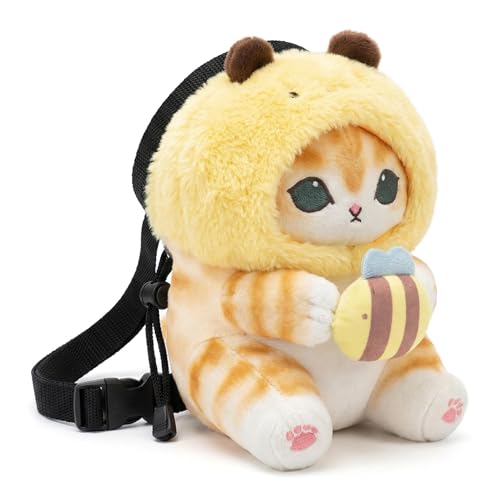 Cat Rock Climbing Chalk Bag, Fun Plush Animal Chalk Pouch with Drawstring, Adjustable Waist Belt for Indoor Outdoor Bouldering Sport Climbing - style: Large Bee Cat