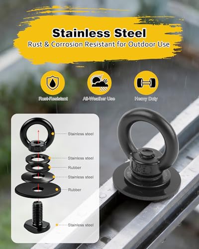 T Track Mount Tie Down Anchor for Roof Rack, M8 Heavy Duty Ring Shaped Eye Bolt, Stainless Steel T Bolt Eye Nut Tie Down Rings for Holding Bungee Cord, Ropes, Hooks - size: 20x13.8 Head, M8, 16mm Shank, 4 Pack