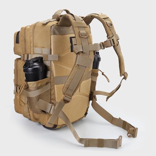 LHI Military Tactical Backpack for Men and Women 45L Army 3 Days Assault Pack Bag Large Rucksack with Shoe Compartment - color: 1.1 Khaki