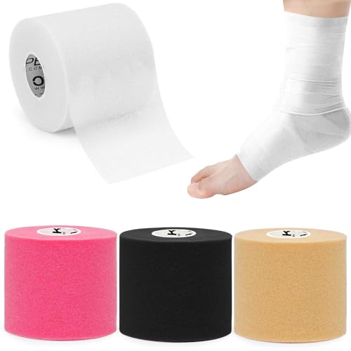 OK TAPE Pre Wrap Tape (4-Rolls) - Athletic Foam Underwrap for Sports, Protect for Ankles Wrists Hands and Knees, 2.75 Inches x 30 Yards - Black/Pink/Beige/White - color: Mix Color 01, size: 2.75 Inch x 30 Yards