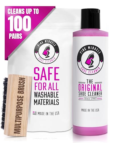 Pink Miracle Shoe Cleaner Kit with Bottle and Brush For Fabric Cleaner For Leather, Whites, Suede and Nubuck Sneakers - size: 8 Oz