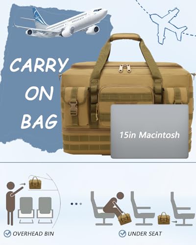 Tactical Duffle Bag - Gym Bag for Men with Shoe Compartment & Toiletry Bag | Carry on Luggage Mens Overnight Bag for Gym, Travel, Brown - color: Brown