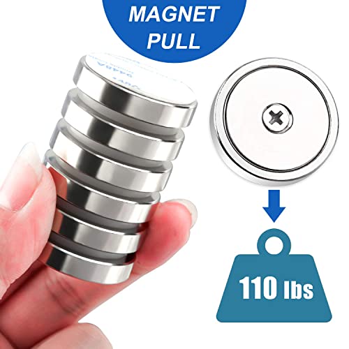 LOVIMAG Strong Neodymium Rare Earth Magnets, 110LBS-6 Pack | Heavy Duty Cup Magnet with Countersunk and Screws for Tool Room, Kitchen Doors, Wall Mounting, Office - size: 110lbs