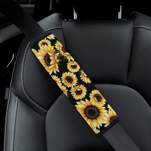 Soft Padded Car Seat Belt Pad for Child, Most Cars, 2 Piece Black Yellow Sunflower Seat Belt Cushion Comfortable Driving - color: Pattern 1263