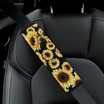 Soft Padded Car Seat Belt Pad for Child, Most Cars, 2 Piece Black Yellow Sunflower Seat Belt Cushion Comfortable Driving - color: Pattern 1263