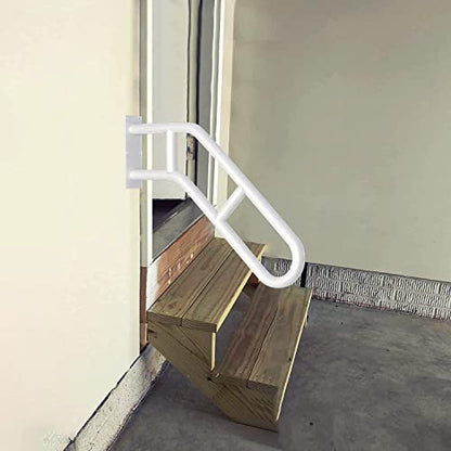 Upgraded Stair Handrails for 1-3 Steps, Bent Handrails for Outdoor Steps | 27" Wall Mounted Stair Railing U-Shaped Safety Grab Bar with 2 Anti-Skid Crossbar for Garage, Porch, Garden, Yard - size: 27 inch, style: Bent White 1 Pack