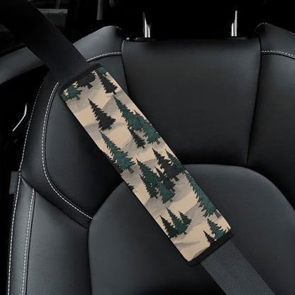 2PCS Nature Woodland Mountain Print Western Pine Trees Car Seat Straps Shoulder Pads Universal Soft and Comfortable Seat Belt Covers Cushion for Child, All Vehicles, Shock Absorption - color: Pattern 88
