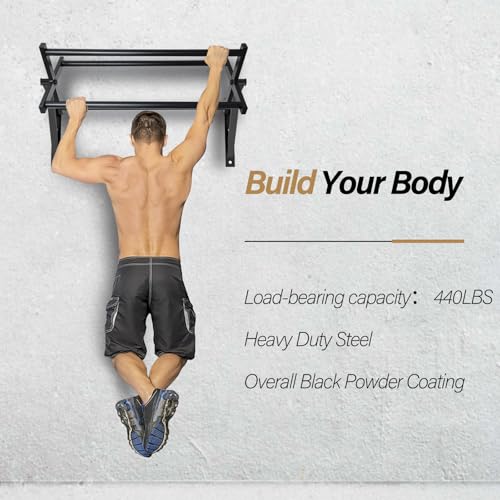 Wall Mounted Pull Up Bar Multifunctional Chin Up bar for Home Gym | Heavy Duty Multifunctional,Power Tower Set,Training Equipment Fitness Dip Stand,Supports to 440 Lbs - color: Climbing Pull Up Bar