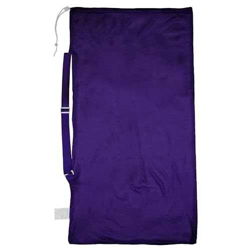Champion Sports Mesh Equipment Bag – Heavy-Duty Nylon Drawstring Bag with Lock & ID Tag, Breathable Storage Sack for Balls, Swim Gear, Laundry & Toys, Multiple Sizes & Colors - color: Purple, size: 24" x 48" with Shoulder Strap