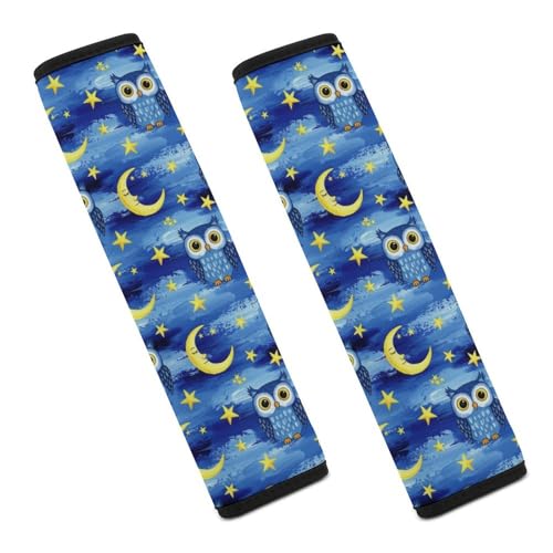 Breathable Cute Blue Owl On Starry Night Crescent Moon Seat Belt Cover for Elderly Support, All Vehicles, 2 Pack Automotive Seat Belt Protector Comfortable Driving - color: Pattern 1185