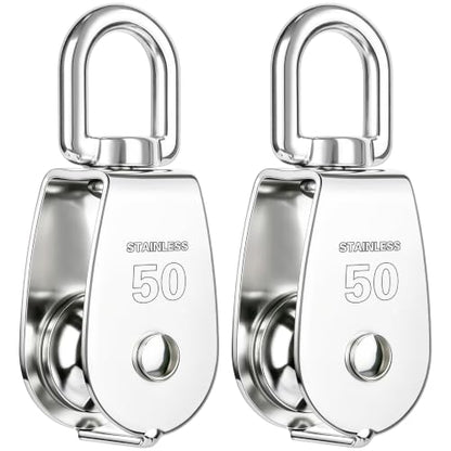 2PCS 304 Stainless Steel M50 Single Rope Pulley Block | Heavy Duty Lifting Crane Swivel Hook for Hanging Wire and Crane Operations | Heavy Duty Lifting Crane Swivel Hook For Hanging Wire and Crane Operations - size: 2P-M50