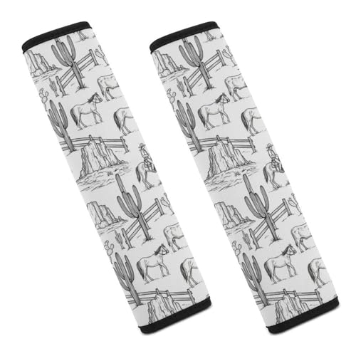 Universal Soft and Comfortable Car Seat Straps Shoulder Pads for Adult Use, Stroller Pushchair High Chair, 2PCS White Black Cowboy Cow Longhorn Horse Print Western Harness Pads Strap - color: Pattern 278