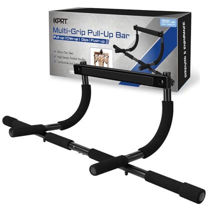 XPRT Fitness Doorway Pull Up Bar - Heavy Duty 300lb Capacity Multi-Grip Chin Up Bar for Home Gym, Upper Body Workout Equipment with Comfortable Foam Grips