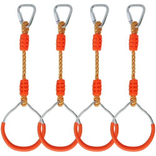 Fitness Gymnastic Ring Swing Monkey Bar Fists Trapeze Obstacle Course For Backyard Outdoor Indoor Jungle Home Gym, 4 Pack Orange Hang Ninja Rope Rings Warrior Accessories Playground Training Equipment - color: Orange, size: 4 Pack
