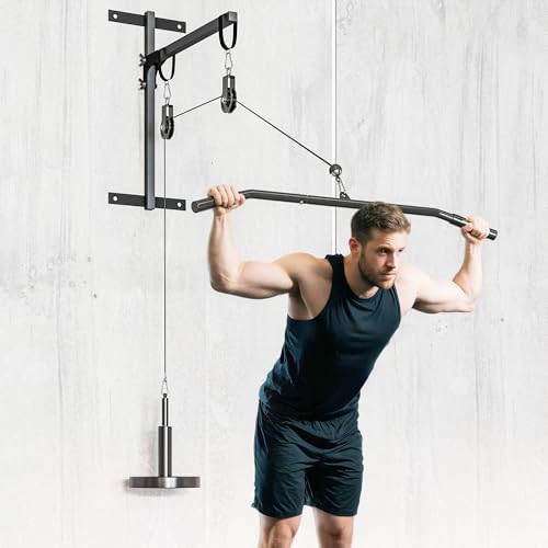 Soozier Weight Cable Pulley System Gym, Pulley System for Home Gym, Cable Machine Power Rack Pulley Attachment for LAT Pull Down, Biceps Curl, Tricep Workout, Red