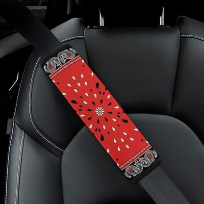 2PCS Red Paisley Bandana Seat Belt Cover Breathable Automotive Seat Belt Protector for Adult Use, Most Cars, Pressure Relief - color: Pattern 815