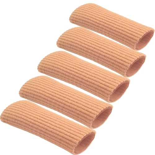 Chiroplax Toe Caps Sleeves Cushions Protectors Tubes Fabric & Gel Lining Finger Toe Separator for Bunion, Hammer Toe, Callus, Corn, Blister (Medium, 5 Pack) - size: Medium (Pack of 5)