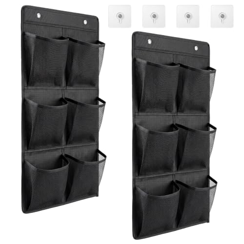 2 Pack Hanging Shoe Organizer Dorm Locker Organizer Wall Mounted Shoes Rack Closet Hanging Door Hangers Cabinet Storage Bag with Adhesive Hooks for Rv School College Camping(Black) - color: Black