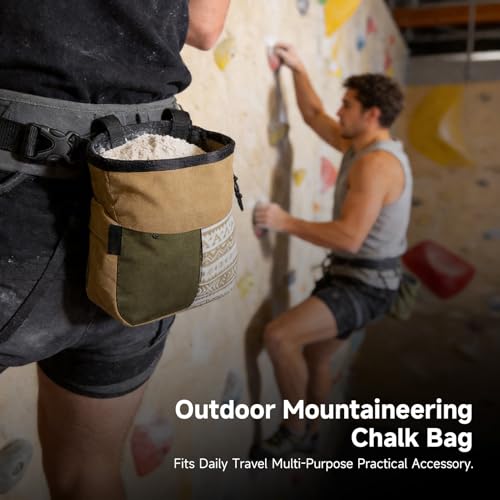 Mountaineering Chalk Bag with Large Capacity, Independent Front Compartment, Multifunctional Sports Bag for Climbers, Trapezoidal Bottom, Orange - size: Large Khaki