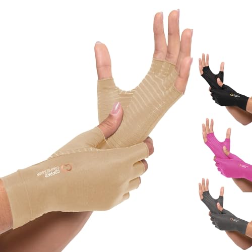 Copper Compression Arthritis Gloves | Fingerless Arthritis Carpal Tunnel Pain Relief for Men & Women | Hand Support Wrist Brace for Neuropathy, Rheumatoid, Tendonitis, Swelling, Crocheting Nude (S) - color: Nude, size: Small (1 Pair)
