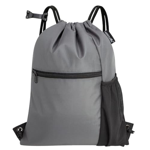 HOLYLUCK Men & Women Outdoor Sport Gym Sack Waterproof Drawstring Backpack Bag (Standard with drawstring, dark grey) - color: Dark Grey, style: Standard With Drawstring