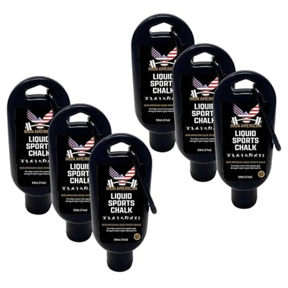 IRON AMERICAN Liquid Chalk - No-Mess Long-Lasting Grip Chalk for Weightlifting, Gymnastics, Rock Climbing, and Fitness Training - Advanced Hand Chalk for Gym - size: 6-PACK (50 ml. Bottles) WHITE
