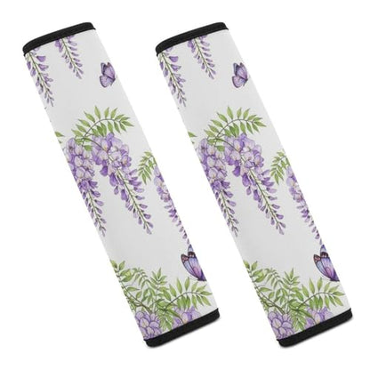 2 Pack Spring Leaves Purple Lavender Floral Butterfly Car Seat Belt Pad Soft Padded Seat Belt Cushion for Child, Stroller Pushchair High Chair, Shock Absorption - color: Pattern 337