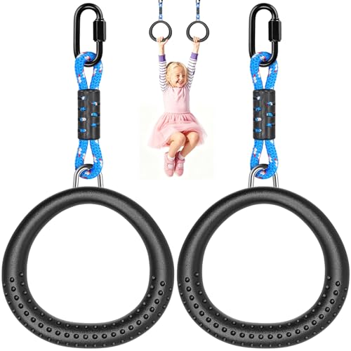 SELEWARE Trapeze Swing Rings, Non-Slip Gymnastic Rings Pull Up Exercise Rings for Home Gym Playground Ninja Warrior Obstacle Course Training Workout - color: 2-pack Trapeze Rings With 7.8" Rope