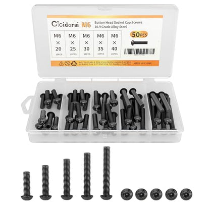M6 x 20mm 25mm 30mm 35mm 40mm Button Head Socket Cap Screws Bolts, 10.9 Grade Alloy Steel, Metric Allen Hex Drive, Black Oxide Finish, Fully Threaded, Assortment Kit 50Pcs - size: Button Head M6x20, 25, 30, 35, 40mm(50pcs)