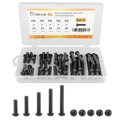 M6 x 20mm 25mm 30mm 35mm 40mm Button Head Socket Cap Screws Bolts, 10.9 Grade Alloy Steel, Metric Allen Hex Drive, Black Oxide Finish, Fully Threaded, Assortment Kit 50Pcs - size: Button Head M6x20, 25, 30, 35, 40mm(50pcs)