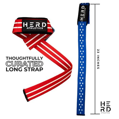 Lifting Wrist Straps – 23" Length x 1.5" Width – Padded Neoprene Cotton Straps for Weightlifting, Powerlifting, Functional Training, Strength Training & Deadlifts – Heavy Duty Grip Support - color: Americana