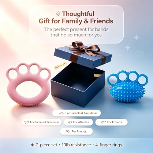 Hand Exercise Ball Set of 2, Finger Therapy Balls for Grip Strengthening, Stress Relief Squeeze Balls for Adults, 4-Ring Design Hand Strengthener for Flexibility and Muscle Recovery, 10lb Resistance
