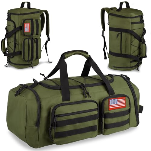 Tactical Gym Bag for Men，50L Large 3 in 1 Sports Duffle Bag with Shoes Compartment for Travel,Water Resistant Travel Backpack Weekender Overnight Bag with Wet Pocket for Women - color: Green, size: Medium
