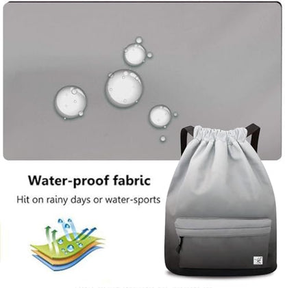 Waterproof Drawstring Bag, Gym Bag Sackpack Sports Beach Backpack for Men Women - color: 10-gradual Grey