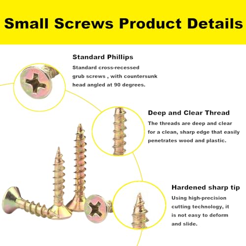 #4 Flat Head Phillips Wood Screws 150Pcs, Yellow Zinc, 5/16" | M3x8mm Yellow Zinc small hardware. Ideal countersunk solution for assembling wooden cabinets and furniture. - color: Yellow, size: #4 x 5/16''-150pcs