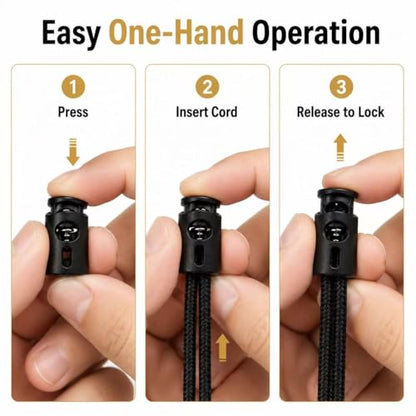 Black Plastic Cord Locks for Drawstrings, Single Hole Spring Toggle Stoppers