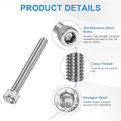 M METERXITY 20-Pack M6 x 45mm Socket Head Cap Screws, 304 Stainless Steel Hex Machine Bolts, Allen Socket Drive Screw with Hex Wrench for Repair/DIY, Fully Threaded Fasteners Kit [Silver] - size: M6 x 45mm